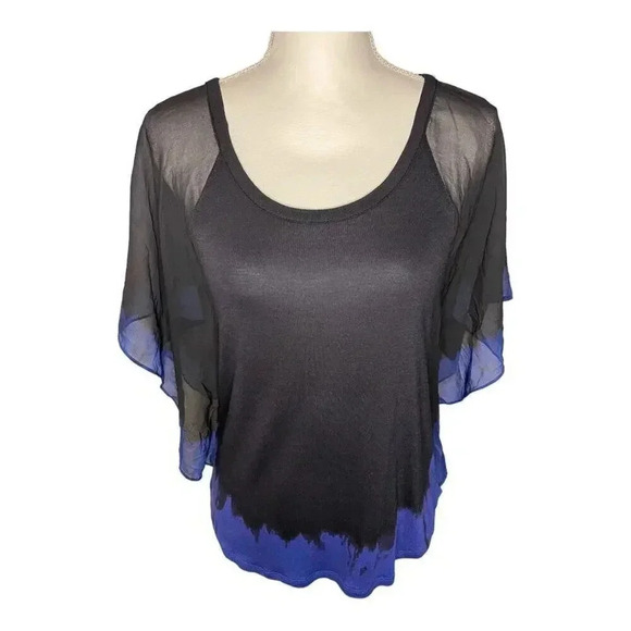 Calvin Klein Jeans Women’s Small Semi-Sheer Black & Blue Butterfly Top - Picture 1 of 4